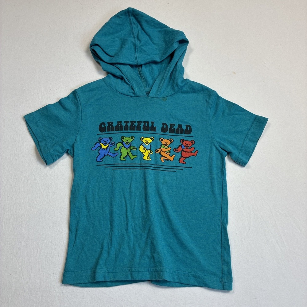GREATFUL DEAD AUTHENTIC  BOYS GIRLS HOODED T SHIRT RARE TEAL BLUE RARE 3T